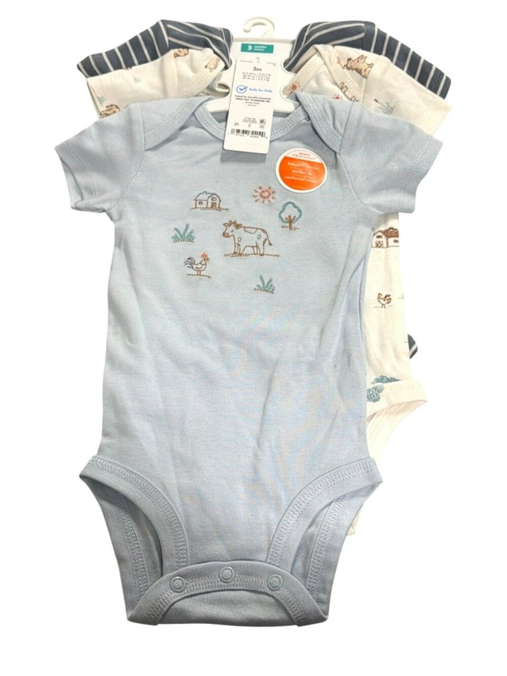 Carters Baby 3-Piece Bodysuit Set 3M Farm & Stripes Babysoft New